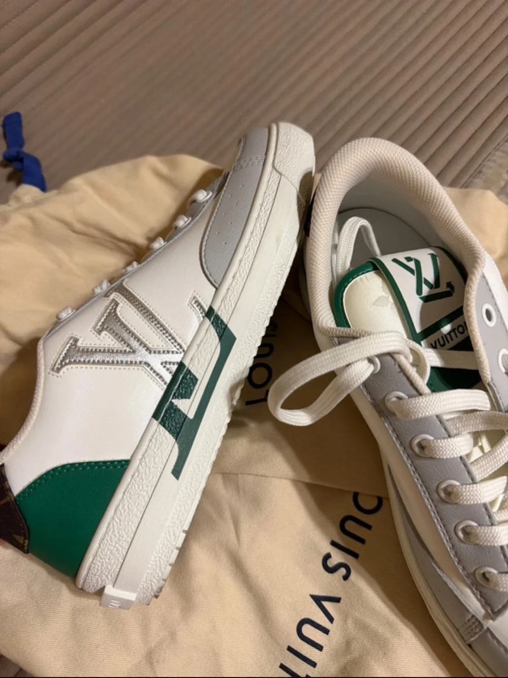 Louis Vuitton White Gray and Green Low-Top Athletic Sneakers